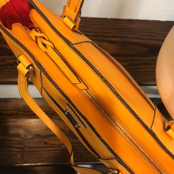 DOONEY BOURKE Orange Saffiano Leather Red Lining Two Top Handle Shoulder Straps - Picture 13 of 17